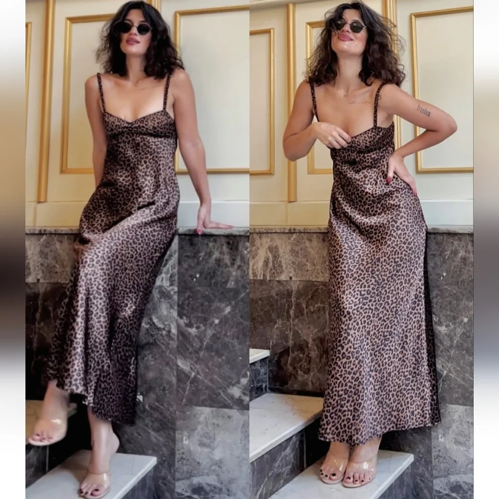NWT Zara Satin Leopard Animal Print Midi Slip Dress Size S - Picture 1 of 16
